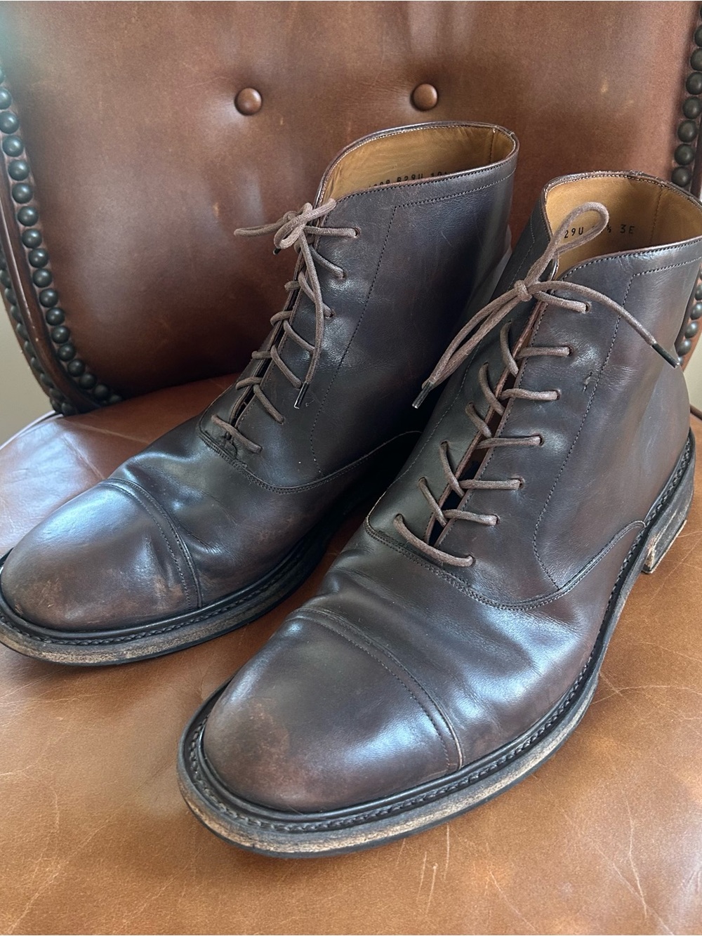 Vintage Salvatore Ferragamo Dark Brown Leather Cap-Toe Lace-Up Boots